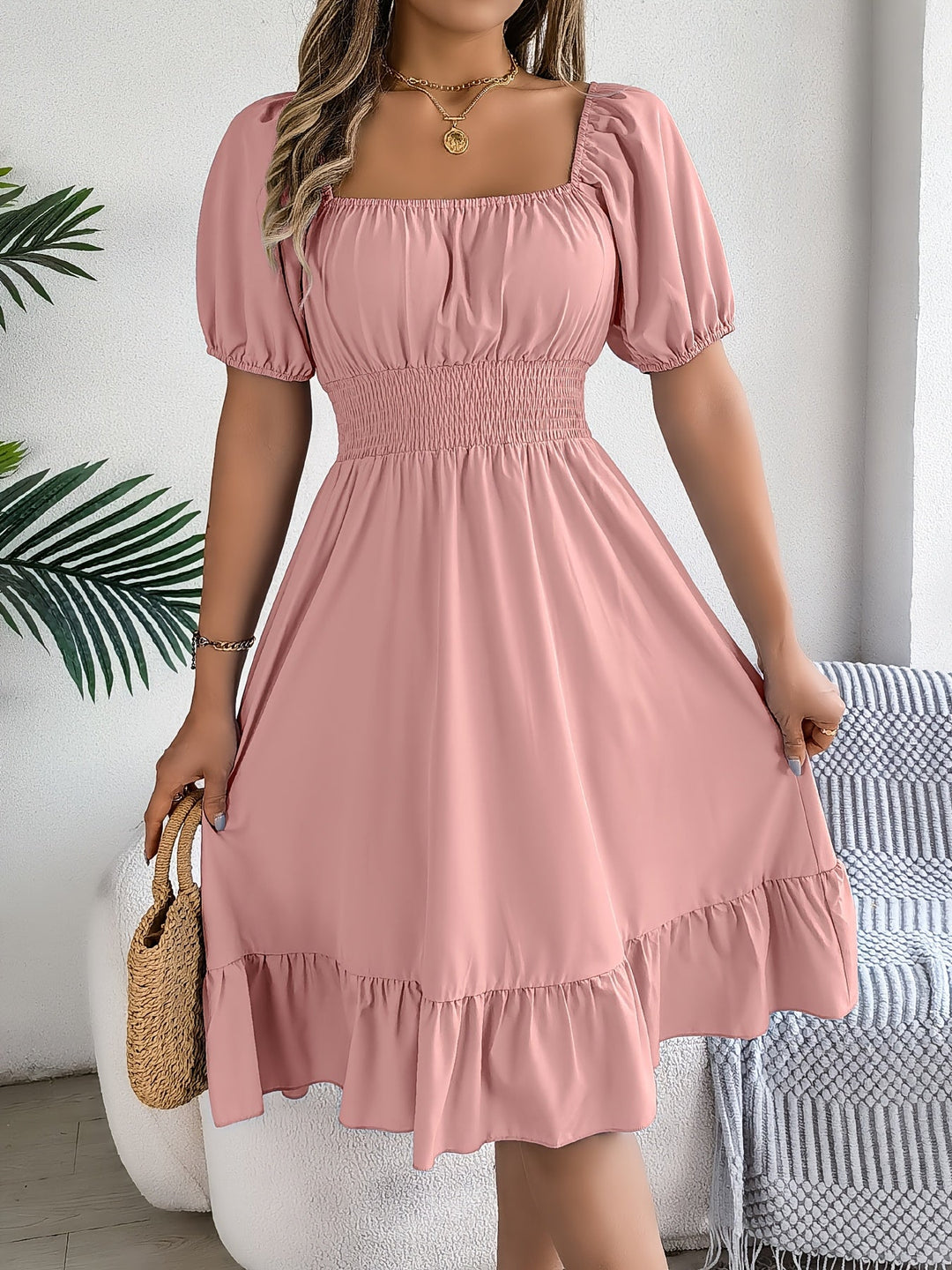Whitney | Square Neck Ruffled A-Line Dress