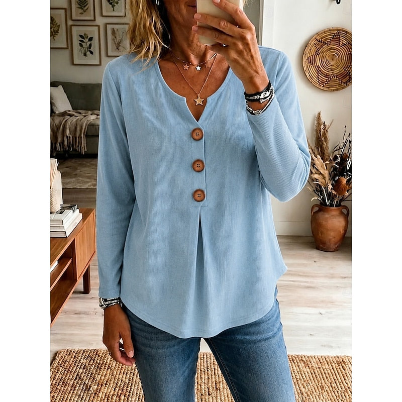 Katherine | Buttoned V-Neck Top