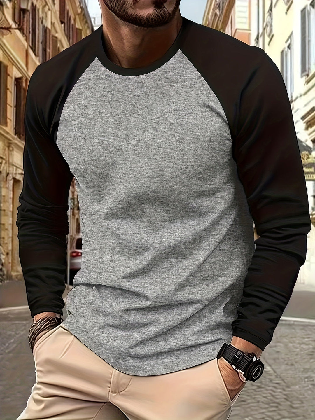 Trevor | Two-Tone Raglan Long-Sleeve Top