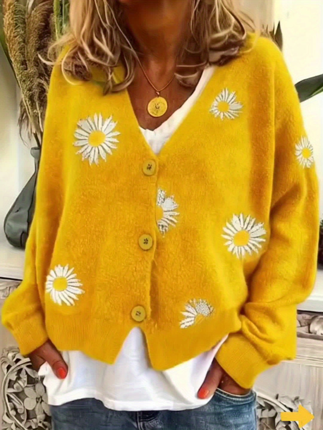 Maribel | Floral Embroidered Button-Front Cardigan