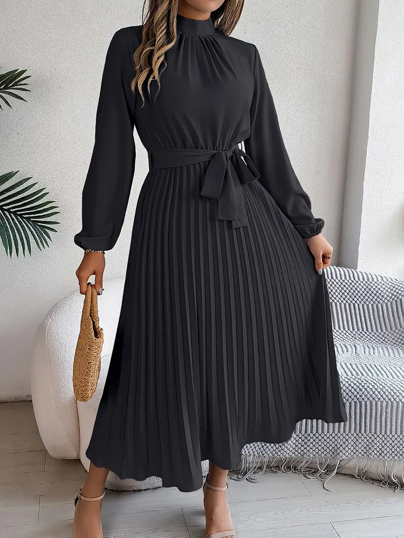 Isabelle | Long-Sleeve Belted Waist Midi Dress