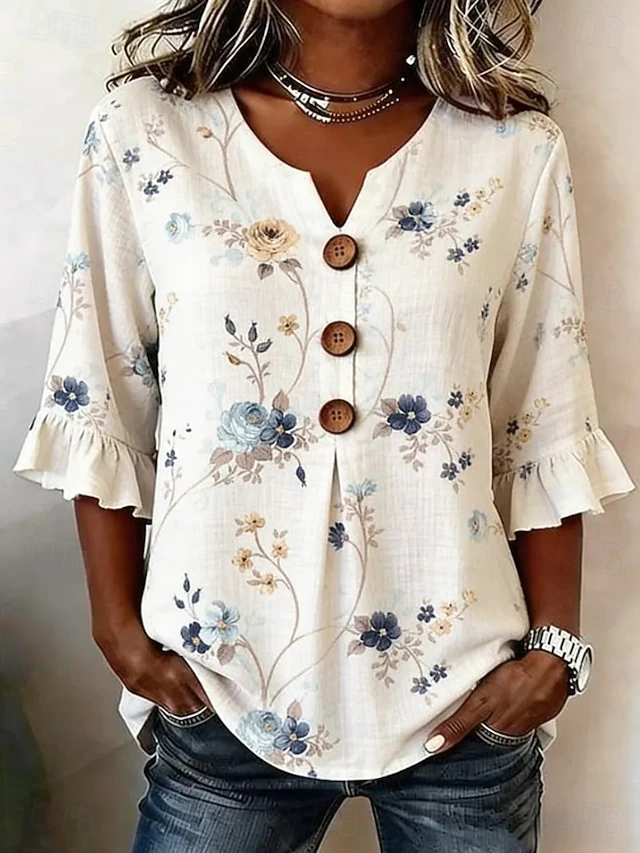 Vivian | Floral Striped V-Neck Blouse