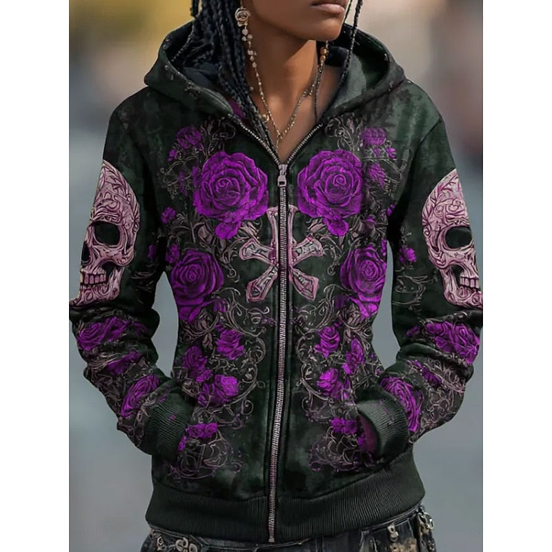 Willow | Skull &amp; Rose Halloween Zip-Up Hoodie