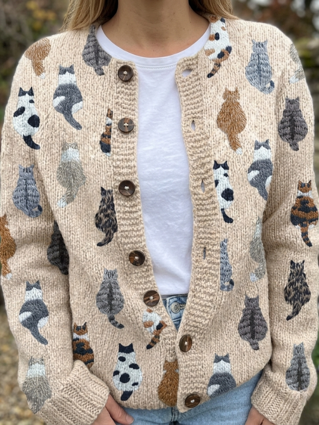 Teresa | Stylish Soft Cat Pattern Cardigan