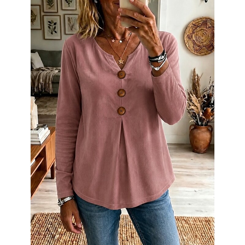 Katherine | Buttoned V-Neck Top