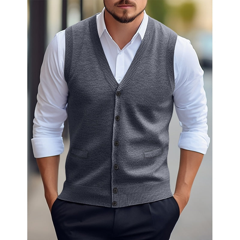Leonard | Buttoned V-Neck Jumper Vest