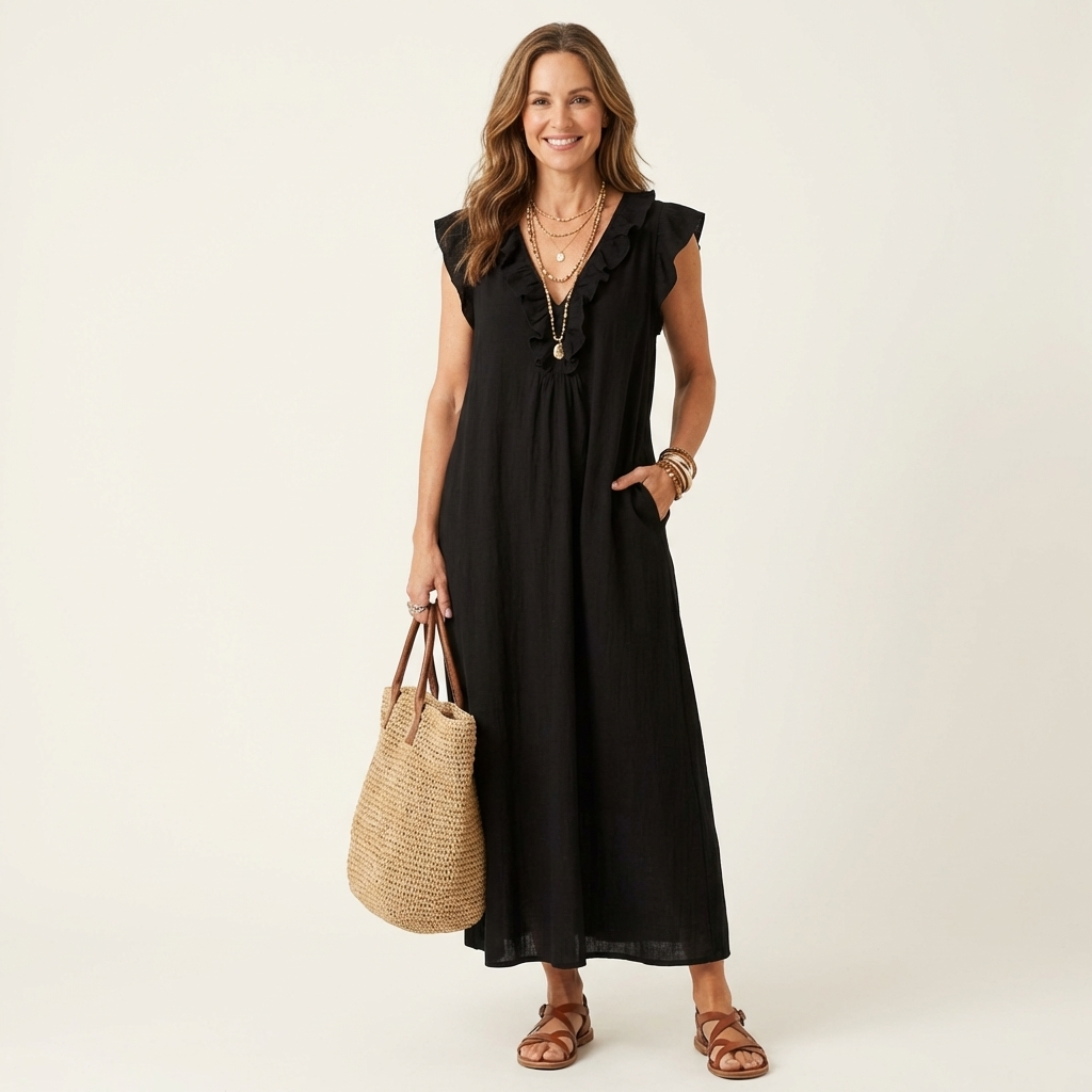Arabella | Ruffle V-Neck Maxi Dress