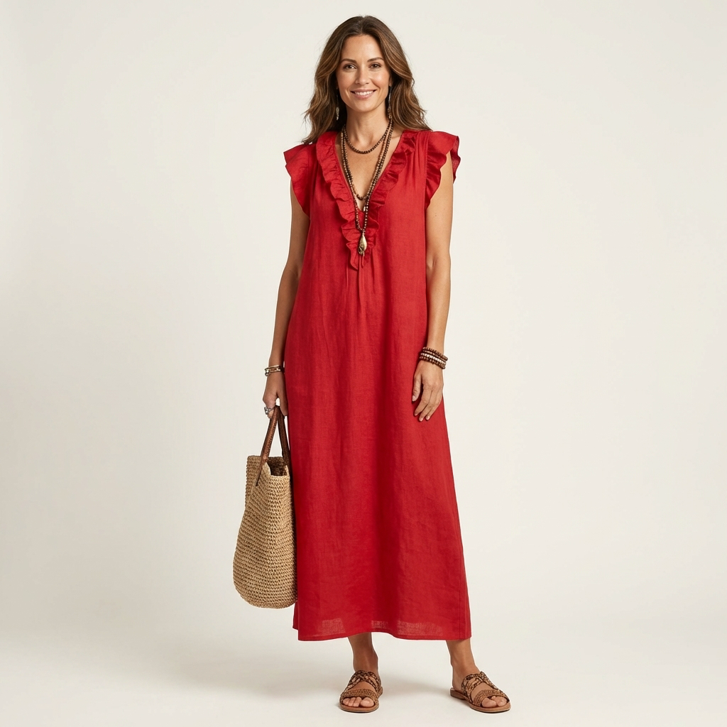 Arabella | Ruffle V-Neck Maxi Dress