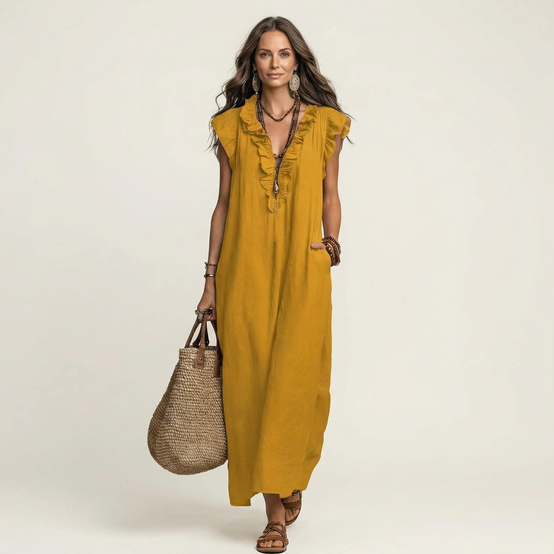 Arabella | Ruffle V-Neck Maxi Dress