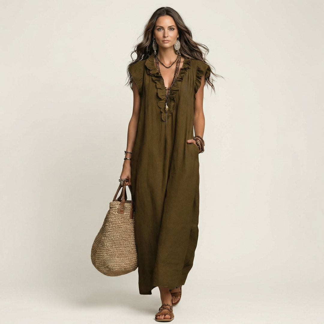 Arabella | Ruffle V-Neck Maxi Dress