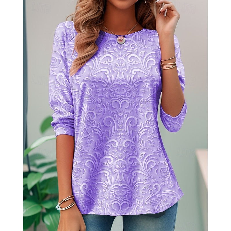 Noelle | Elegant Floral Long-Sleeve Tunic Top