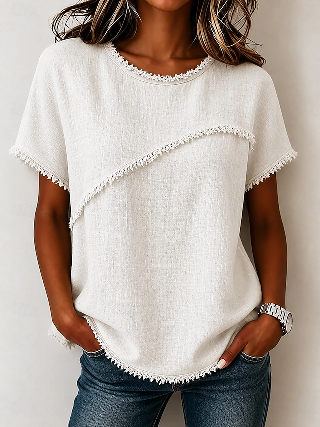 Wendy | Frayed-Trim Round Neck Top