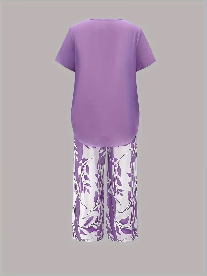Summer | Casual Leaf Print Two Piece Set