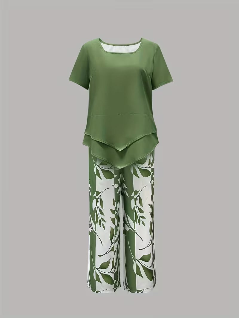 Summer | Casual Leaf Print Two Piece Set