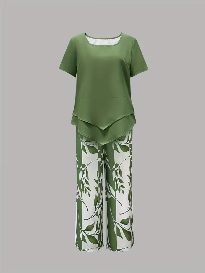 Summer | Casual Leaf Print Two Piece Set