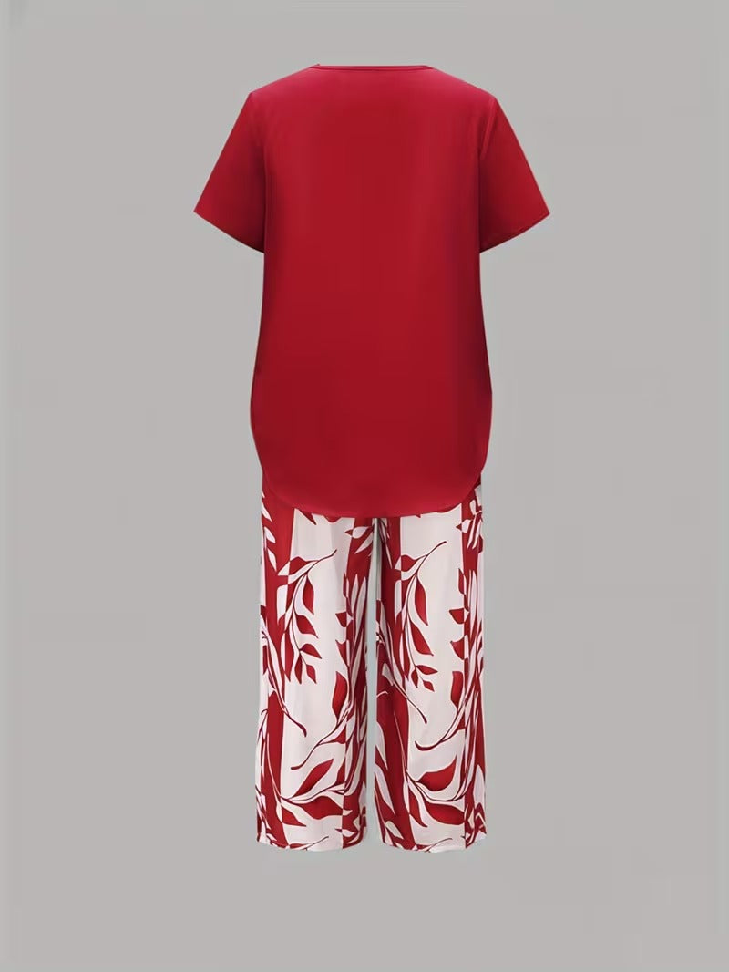 Summer | Casual Leaf Print Two Piece Set