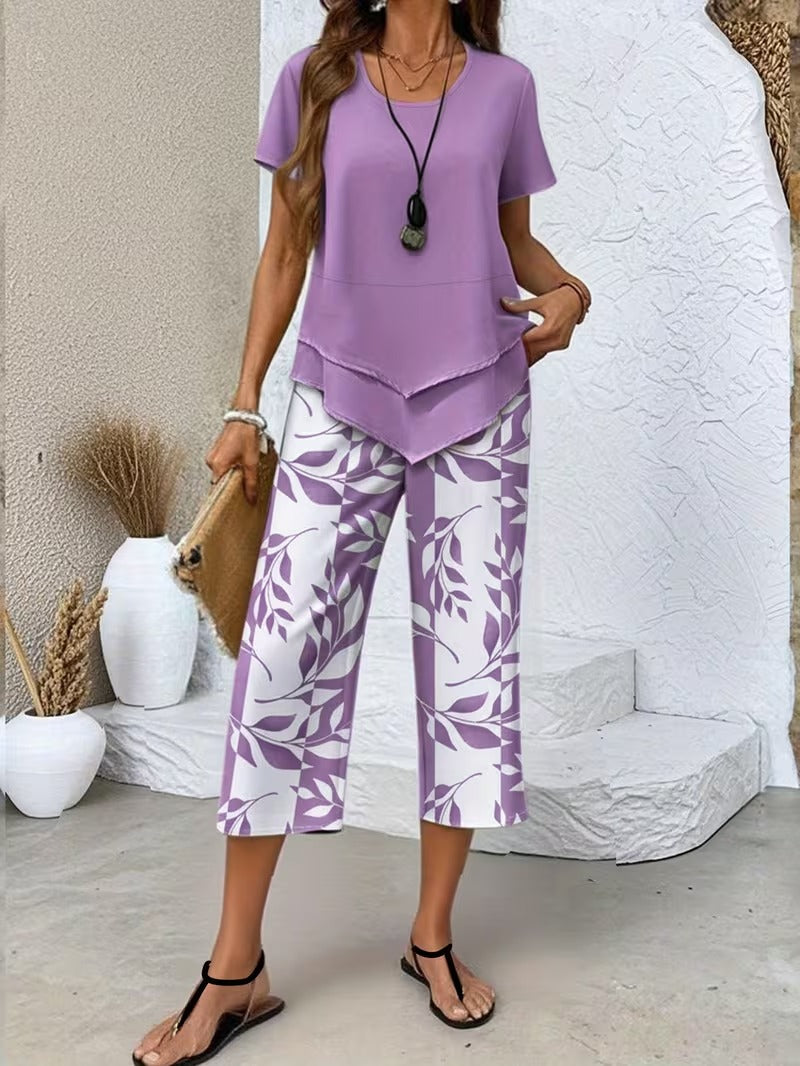 Summer | Casual Leaf Print Two Piece Set