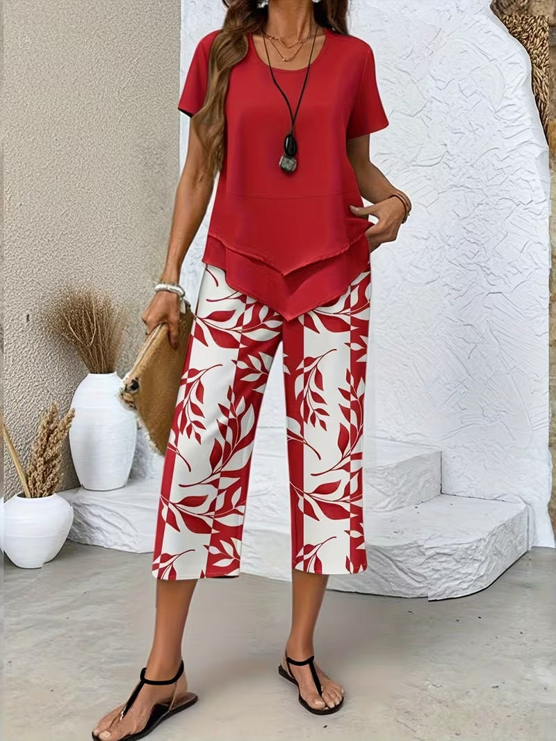 Summer | Casual Leaf Print Two Piece Set