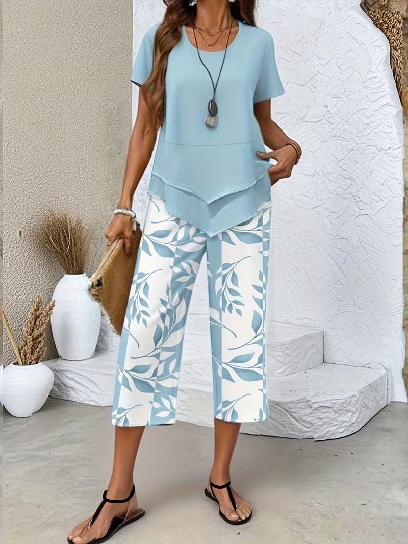 Summer | Casual Leaf Print Two Piece Set