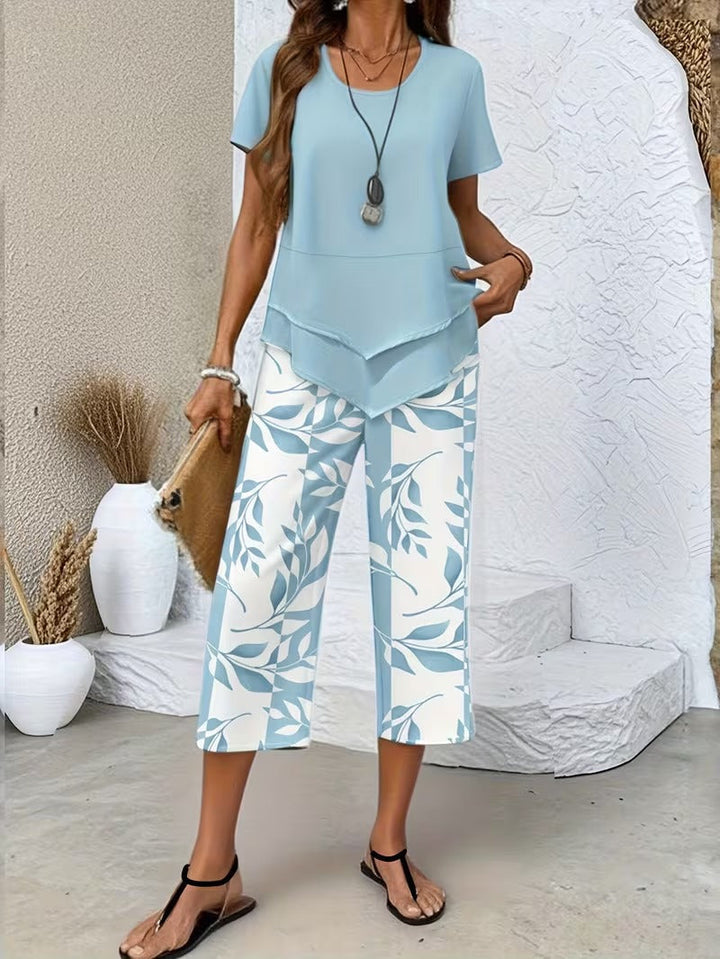 Summer | Casual Leaf Print Two Piece Set