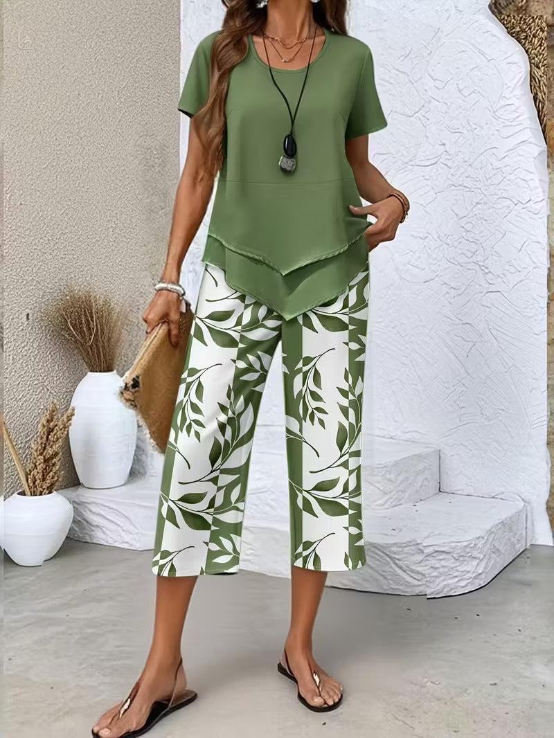 Summer | Casual Leaf Print Two Piece Set