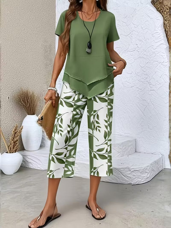 Summer | Casual Leaf Print Two Piece Set