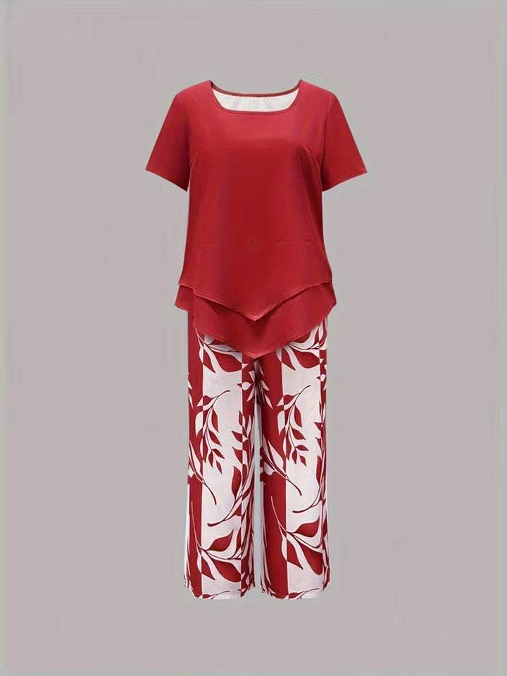 Summer | Casual Leaf Print Two Piece Set