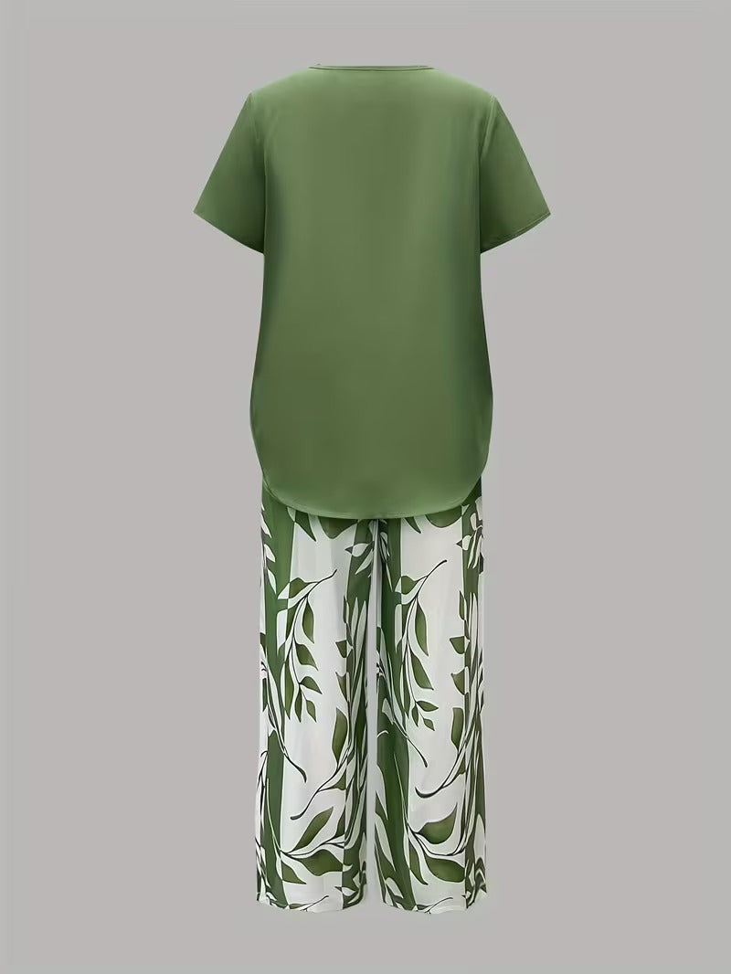 Summer | Casual Leaf Print Two Piece Set