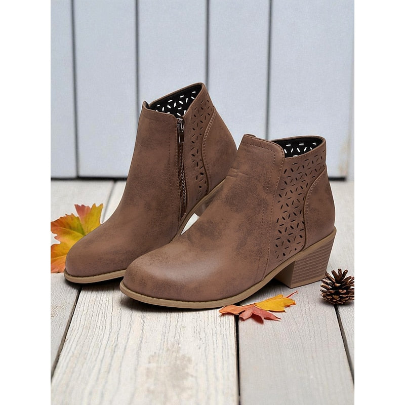 Hollis | Cutout Low-Heel Ankle Boots