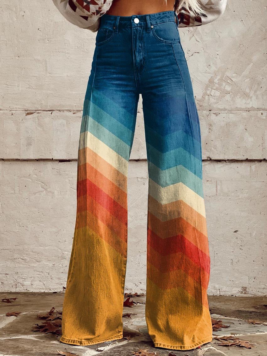 Colleen | Elegant Multicolour Retro Zigzag Trousers