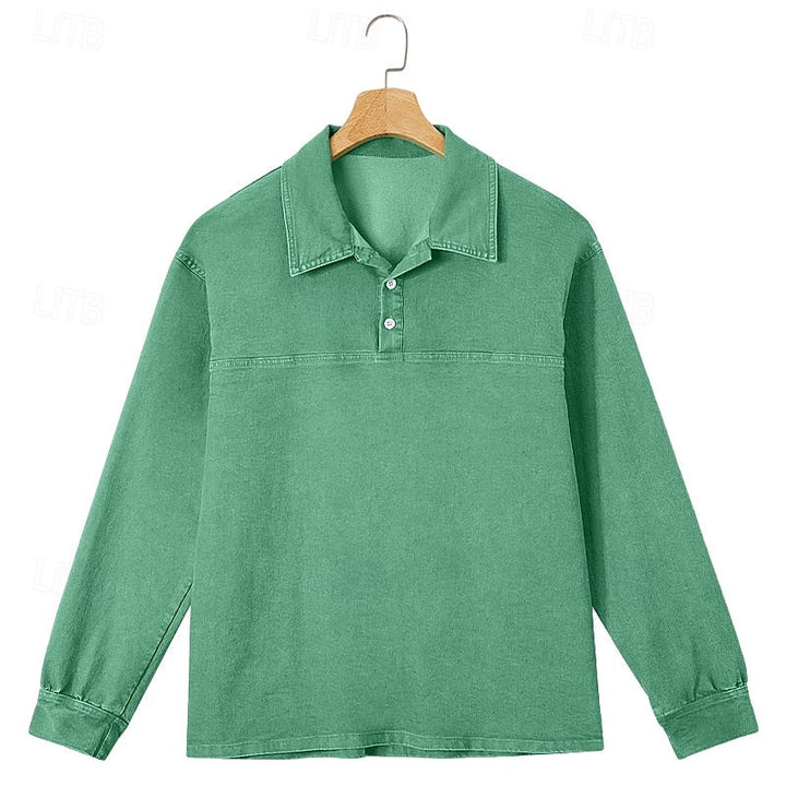 Gabriel | Washed Long Sleeve Polo Shirt