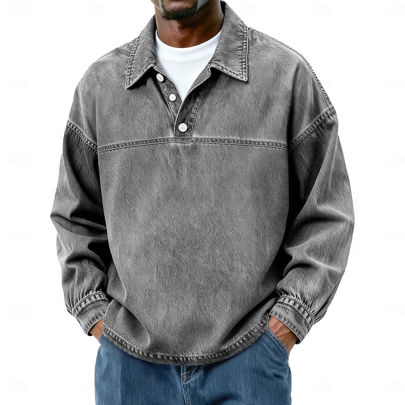Gabriel | Washed Long Sleeve Polo Shirt