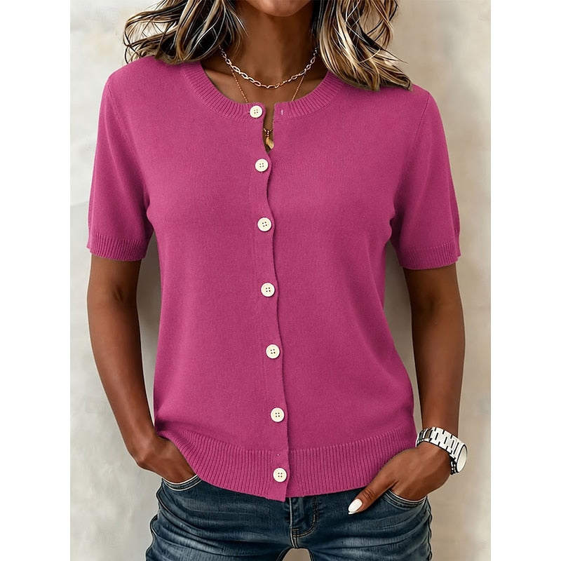 Delia | Button-Front Short Sleeve Top