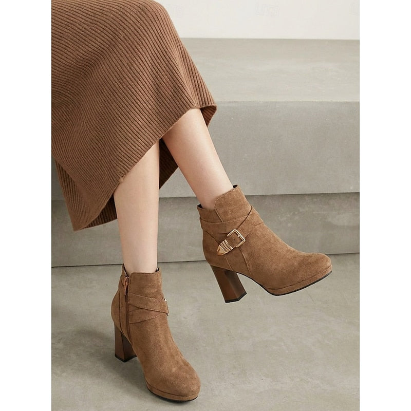 Renata | Buckle-Strap Block Heel Ankle Boots