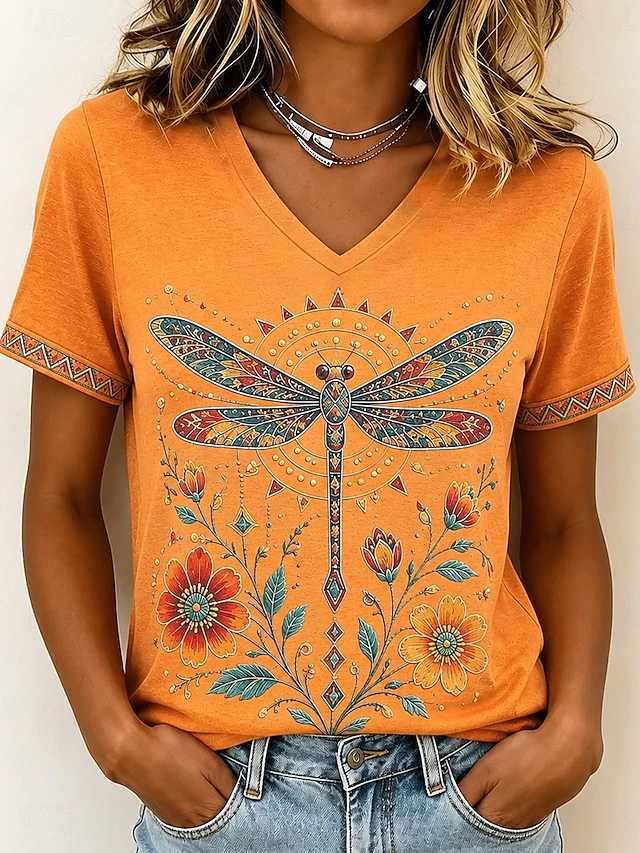 Yvette | Artful Dragonfly V-Neck T-Shirt
