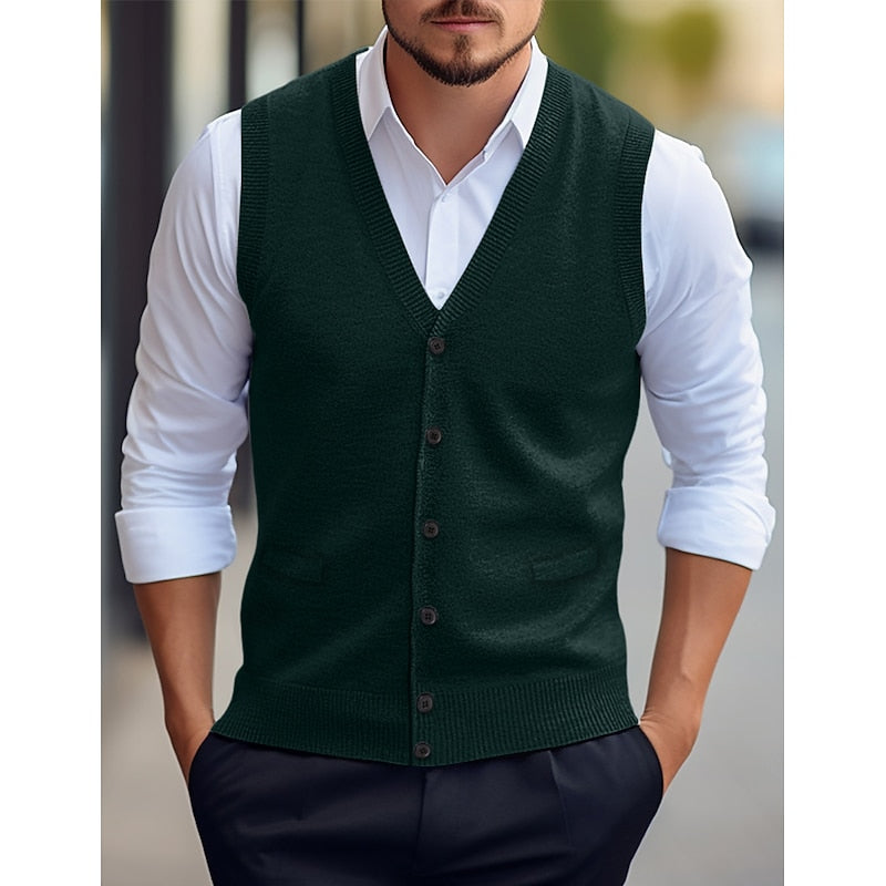 Leonard | Buttoned V-Neck Jumper Vest