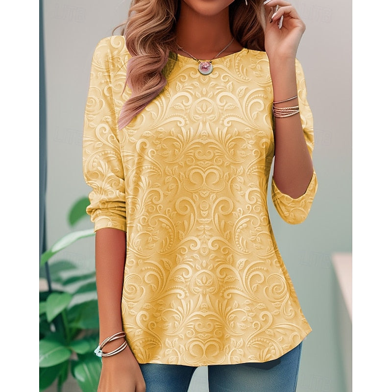Noelle | Elegant Floral Long-Sleeve Tunic Top