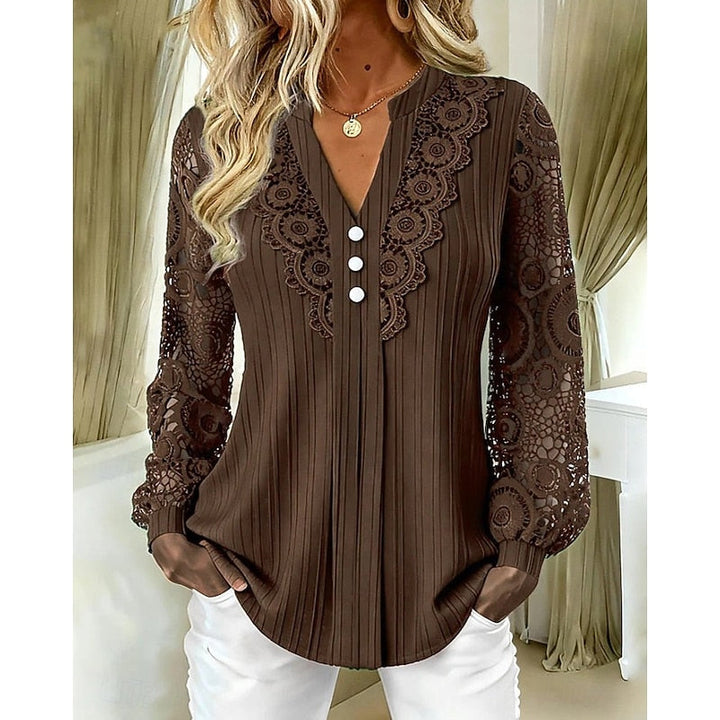 Rosetta | Lace-Trimmed Long Sleeve Blouse