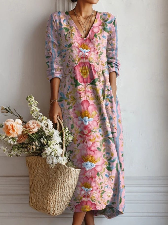 Jasmine | Comfortable Floral V-Neck Dress