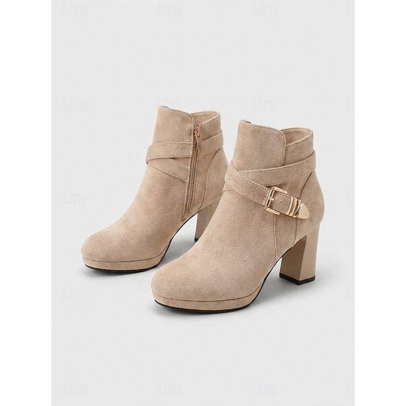 Renata | Buckle-Strap Block Heel Ankle Boots