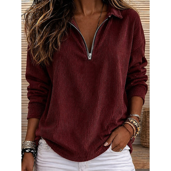 Genevra | Ribbed Quarter-Zip Pullover Top