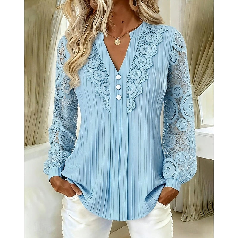 Rosetta | Lace-Trimmed Long Sleeve Blouse