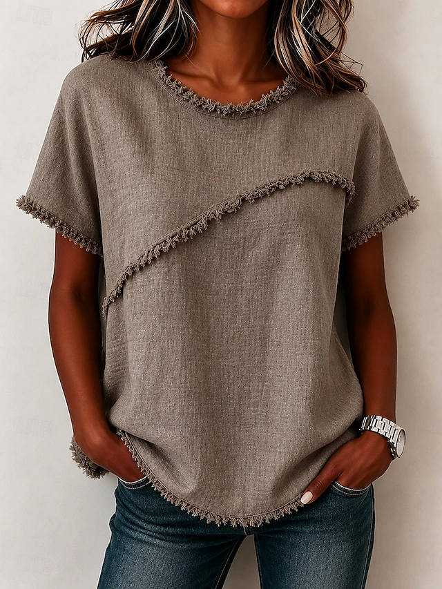 Wendy | Frayed-Trim Round Neck Top