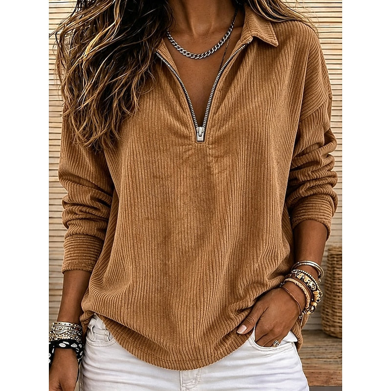 Genevra | Ribbed Quarter-Zip Pullover Top