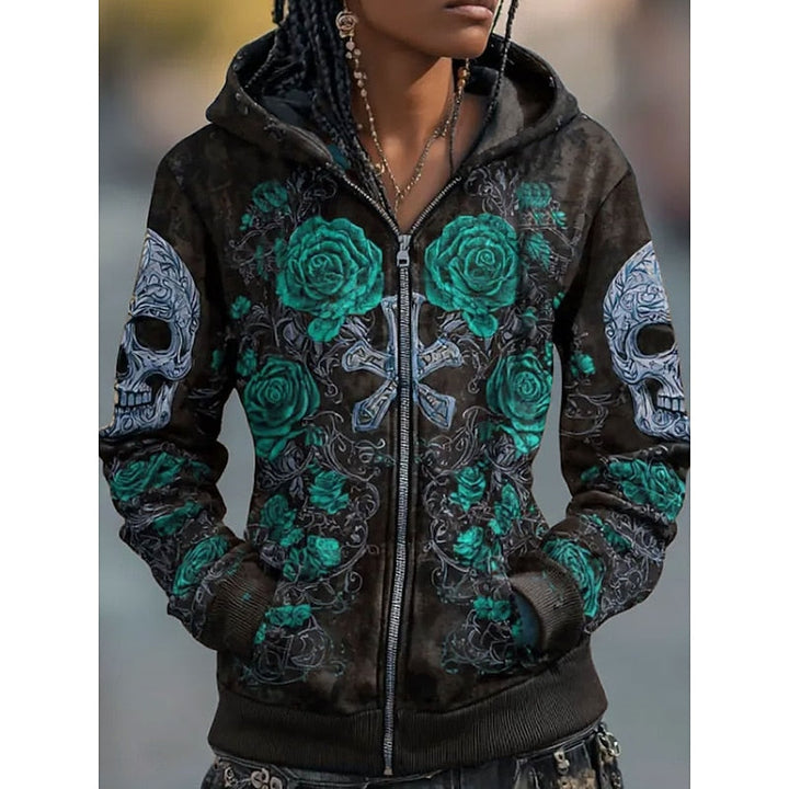 Willow | Skull &amp; Rose Halloween Zip-Up Hoodie
