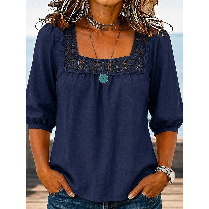 Fern | Lace-Trimmed Square Neck Blouse
