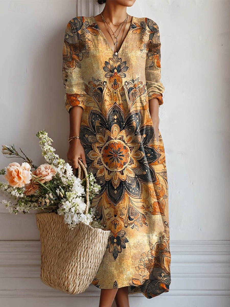 Tiffany | Stylish Vintage Floral V-Neck Dress