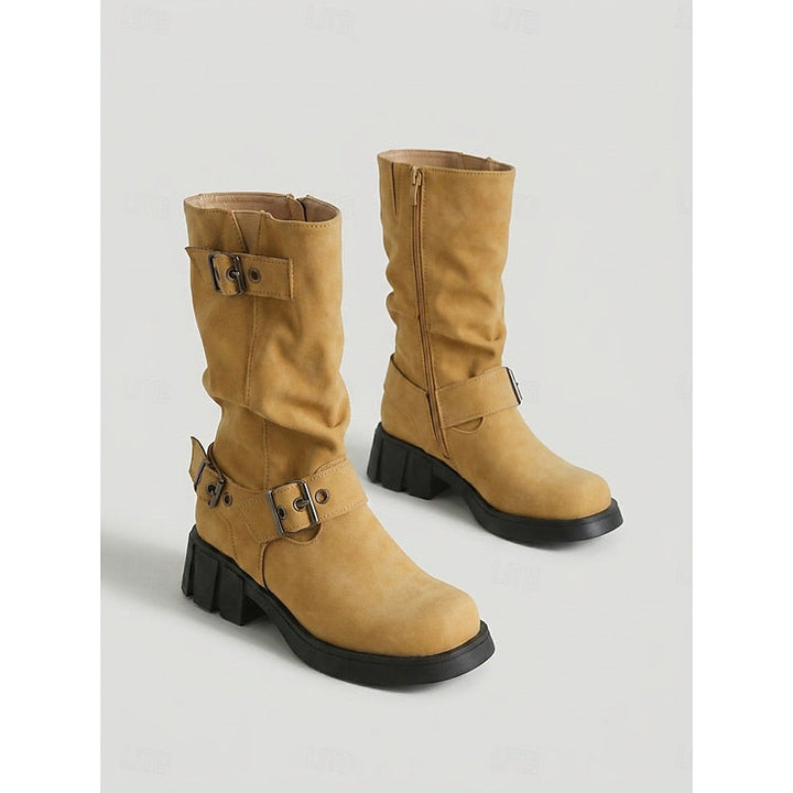 Sylvia | Buckle-Detail Mid-Calf Biker Boots