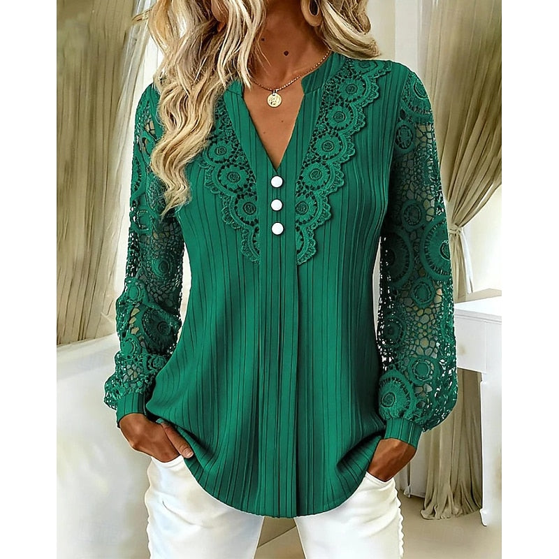 Rosetta | Lace-Trimmed Long Sleeve Blouse