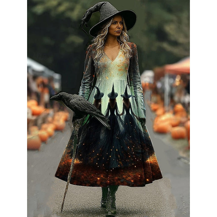 Maren | Halloween Witch Print A-Line Maxi Dress